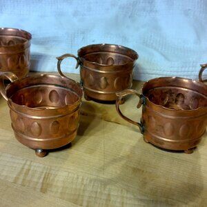 Solid Copper cups/mugs, Boho/Gypsy, set of 6, antique, unusual